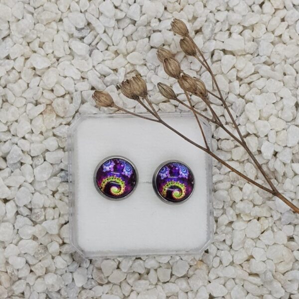 Spirálové náušnice fialovo-zelené