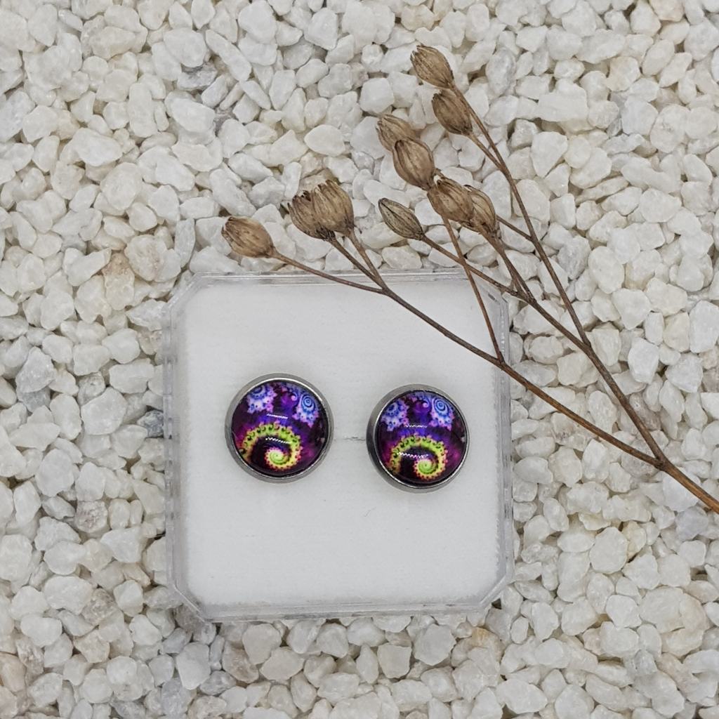 Spirálové náušnice fialovo-zelené