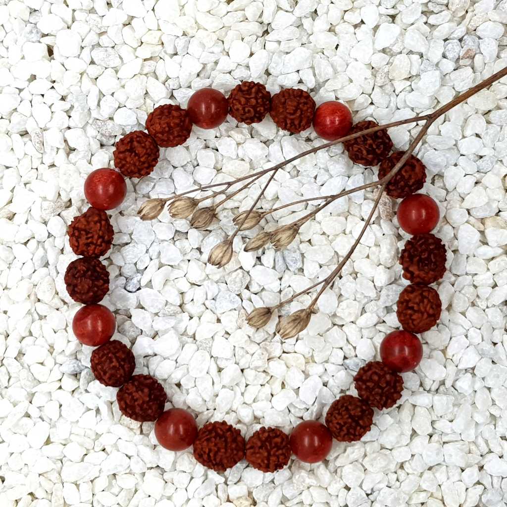 Náramek rudraksha+červený jaspis