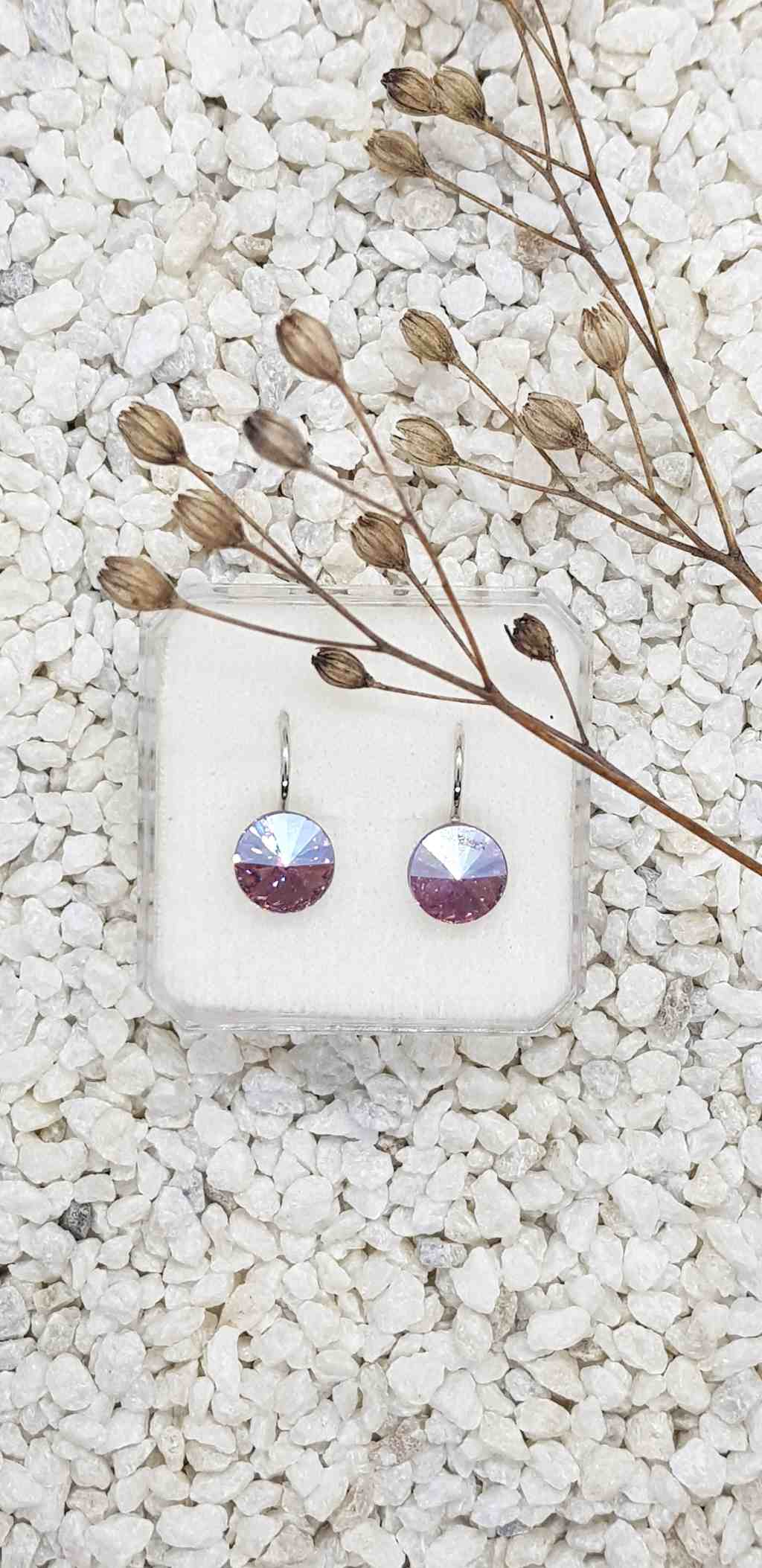 Náušnice kulaté růžové rivoli